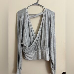Express Womens Cross Back Cropped Light Weathered Gray Sweatshirt Size XL
